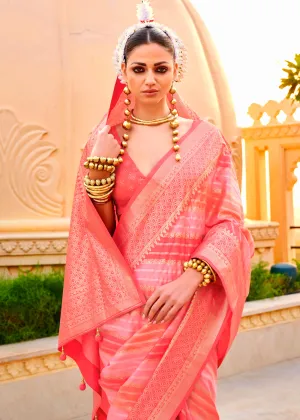 Coral Peach Printed Soft Silk Saree