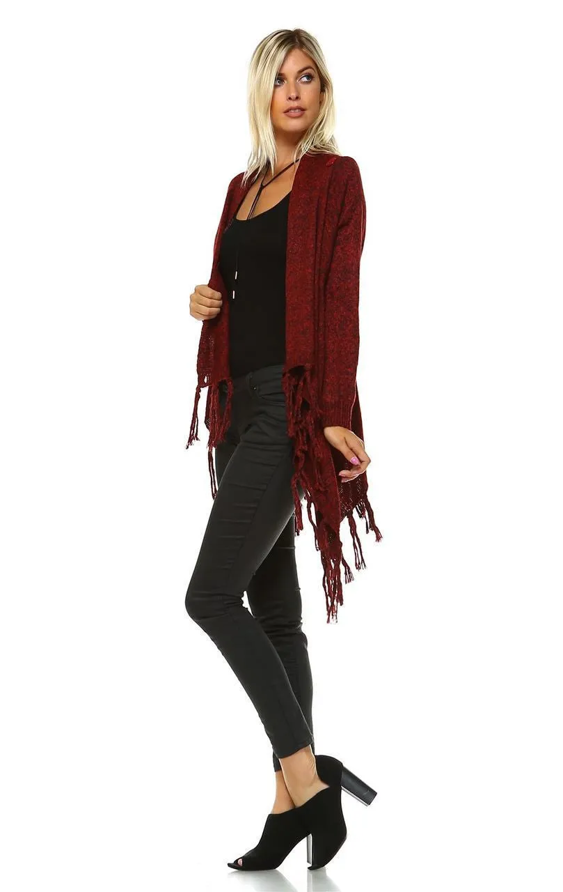Cowl Aztec Cardigan Tribal Sweater Ponchos Burgundy Wine