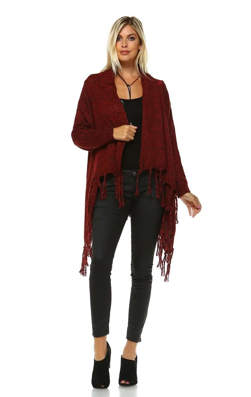 Cowl Aztec Cardigan Tribal Sweater Ponchos Burgundy Wine