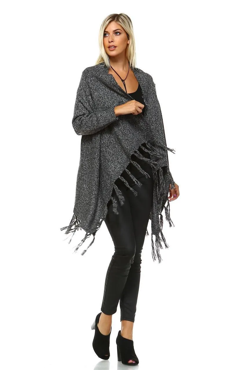 Cowl Aztec Cardigan Tribal Sweater Ponchos Gray Charcoal