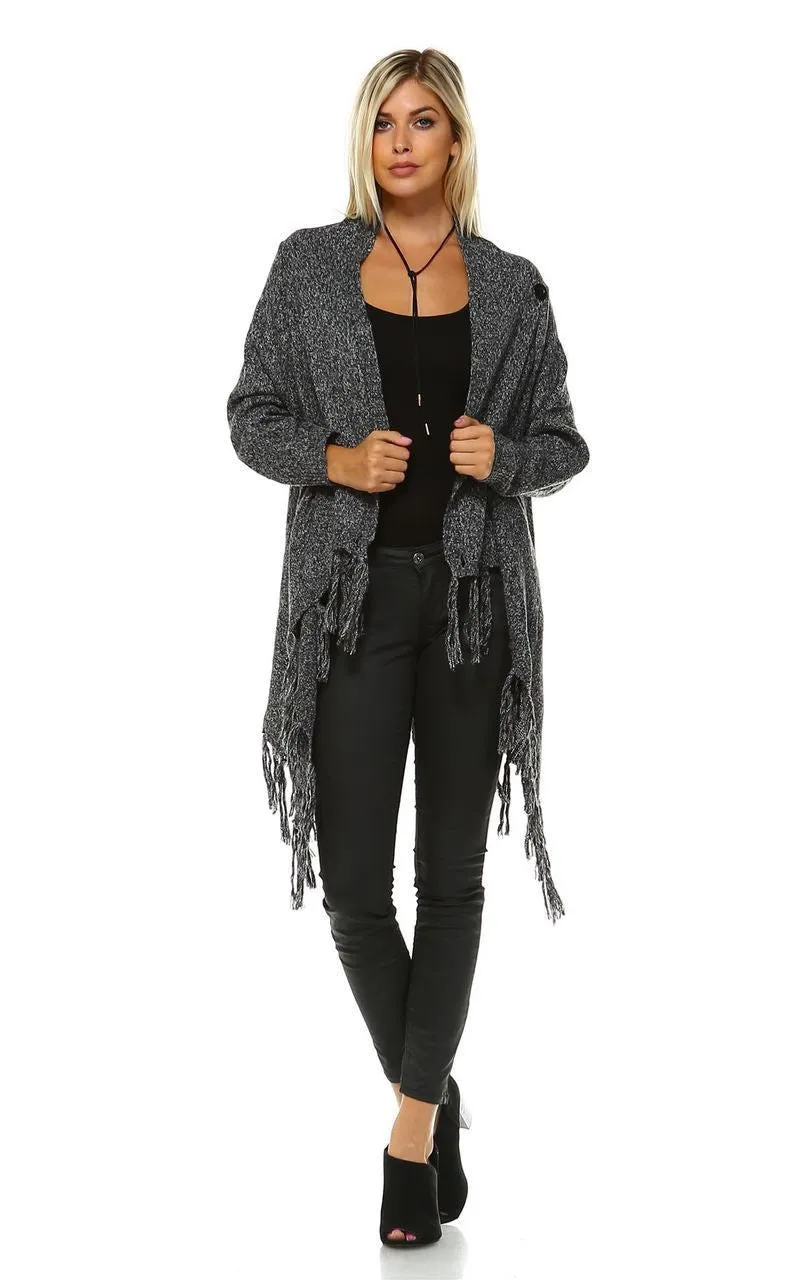 Cowl Aztec Cardigan Tribal Sweater Ponchos Gray Charcoal