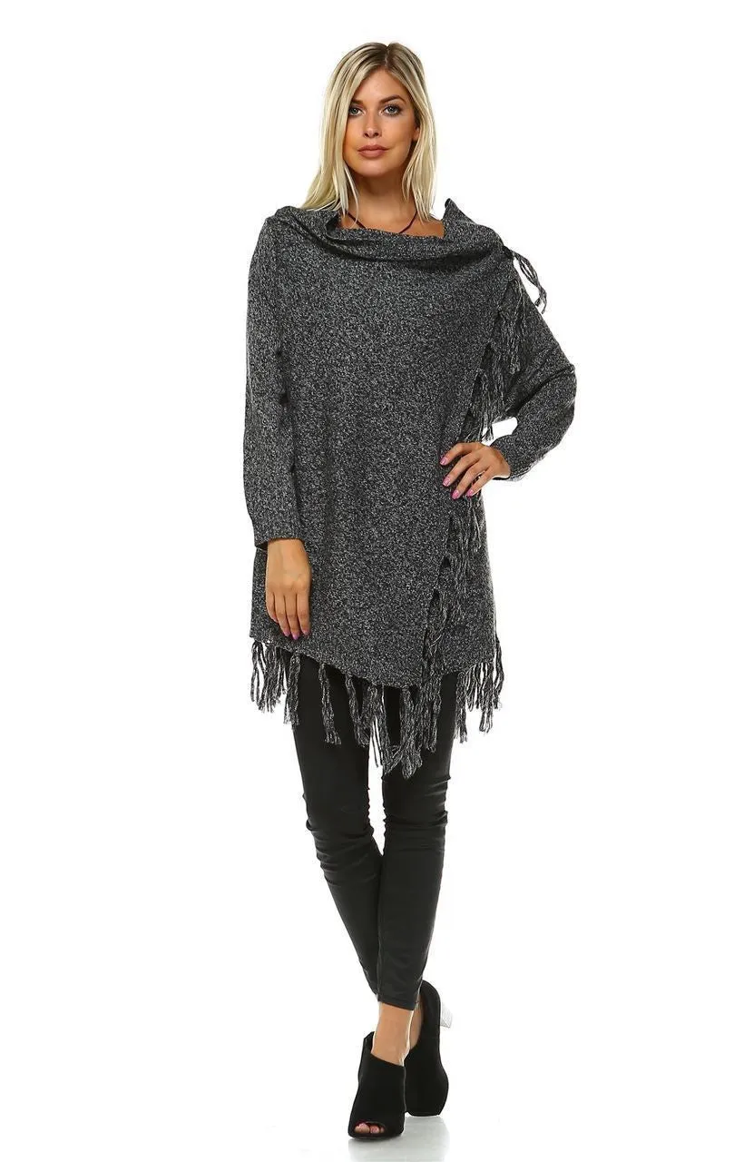 Cowl Aztec Cardigan Tribal Sweater Ponchos Gray Charcoal
