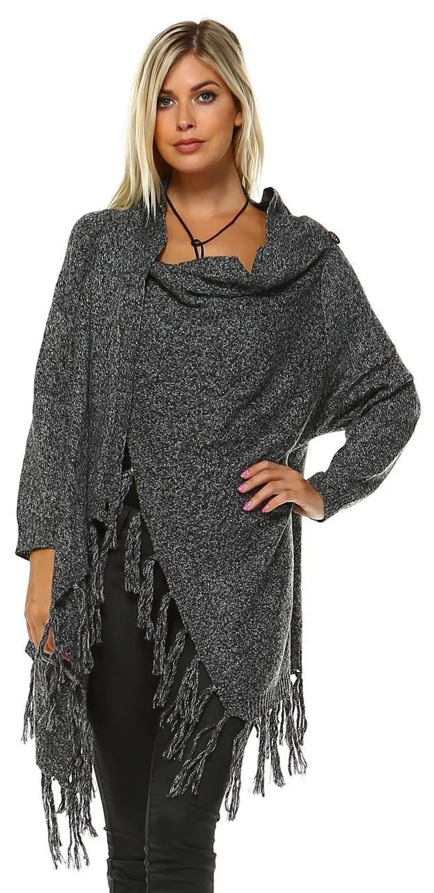 Cowl Aztec Cardigan Tribal Sweater Ponchos Gray Charcoal