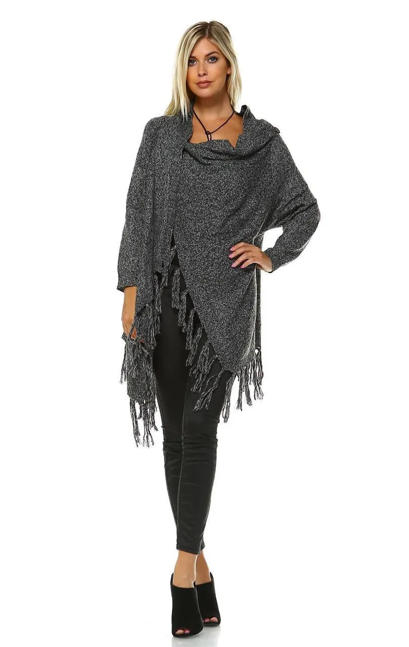 Cowl Aztec Cardigan Tribal Sweater Ponchos Gray Charcoal