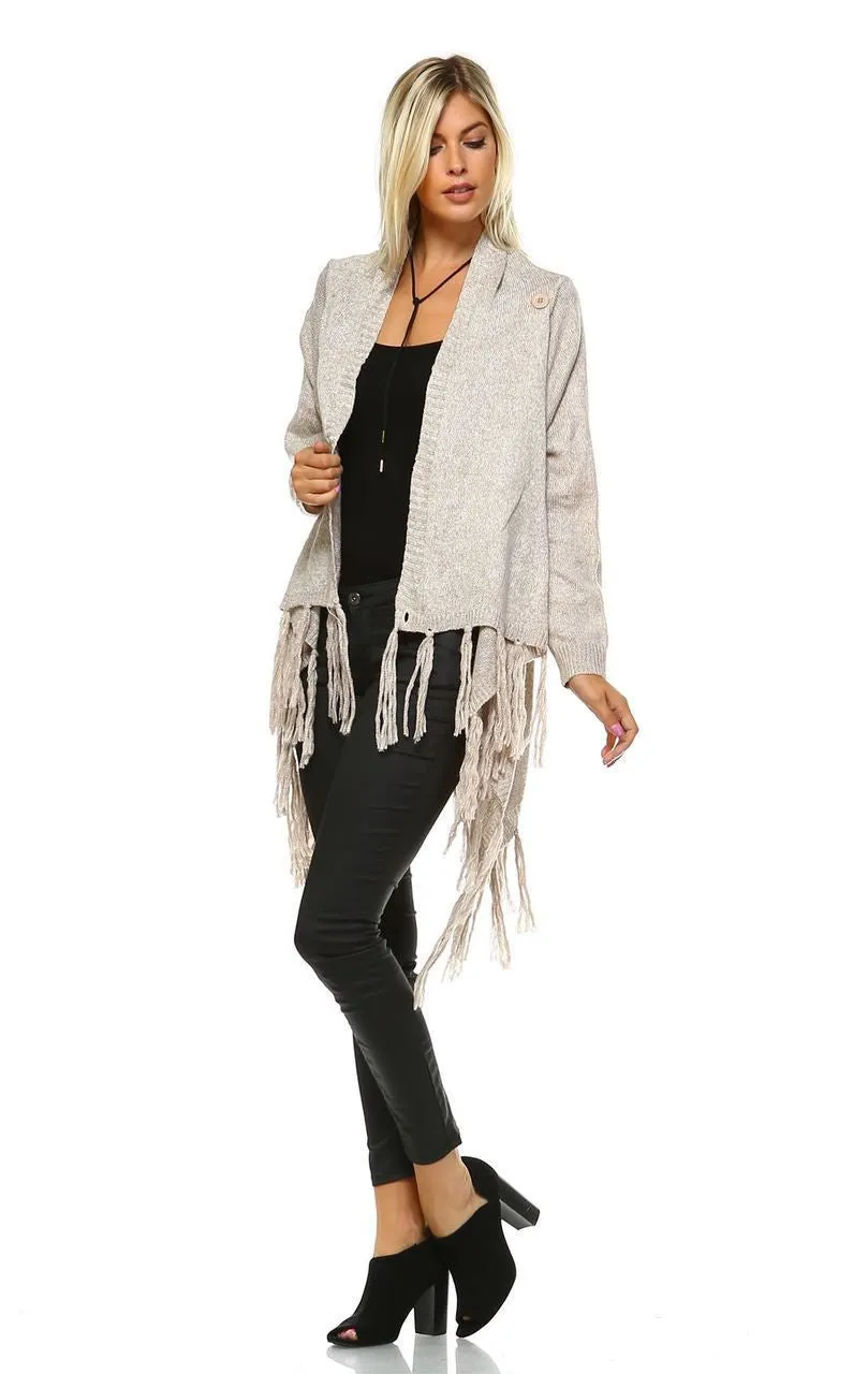 Cowl Aztec Cardigan Tribal Sweater Ponchos Oatmeal Tan