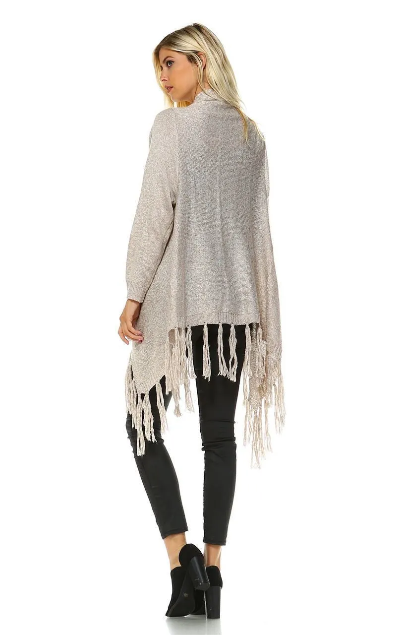 Cowl Aztec Cardigan Tribal Sweater Ponchos Oatmeal Tan