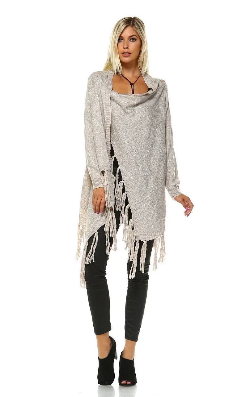 Cowl Aztec Cardigan Tribal Sweater Ponchos Oatmeal Tan