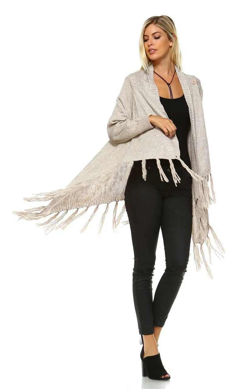 Cowl Aztec Cardigan Tribal Sweater Ponchos Oatmeal Tan