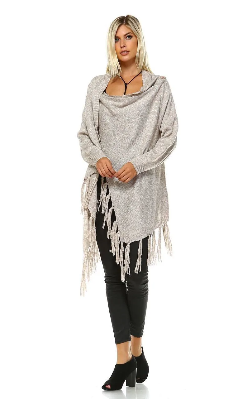 Cowl Aztec Cardigan Tribal Sweater Ponchos Oatmeal Tan