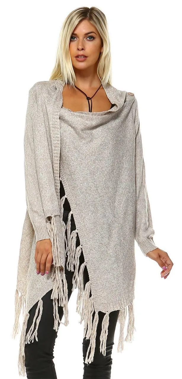 Cowl Aztec Cardigan Tribal Sweater Ponchos Oatmeal Tan