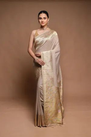 Cream Dupion Silk Saree With Blouse Piece