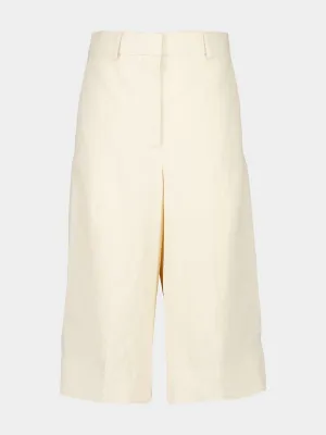 Cream Linen Viscose Culotte Shorts