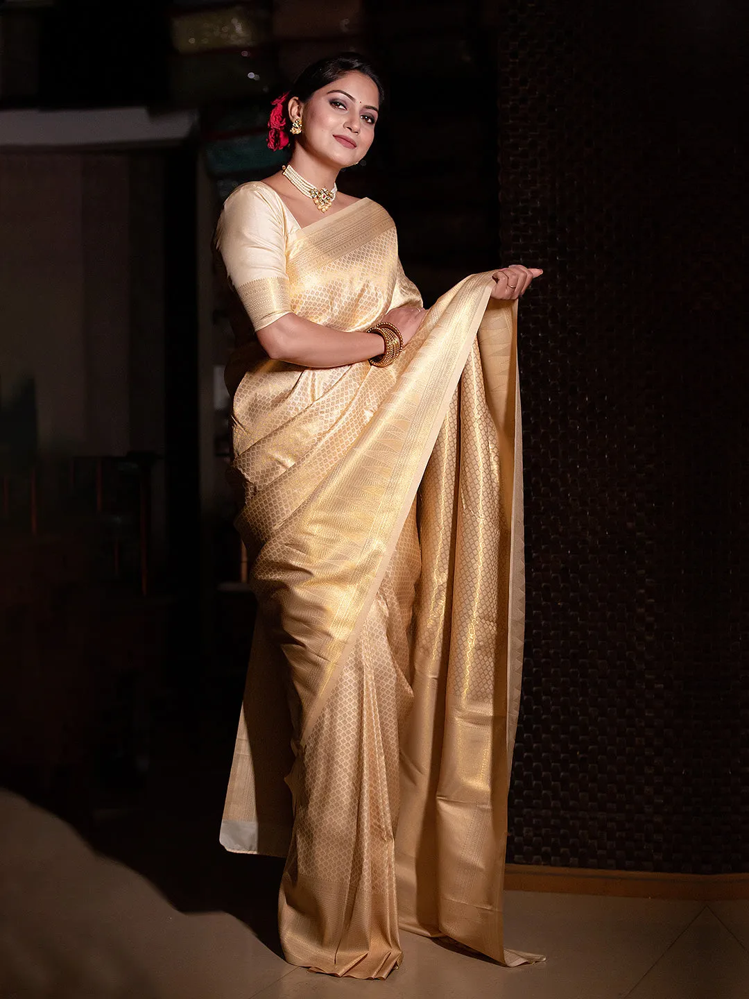 Cream Soft Silk Brocade Saree