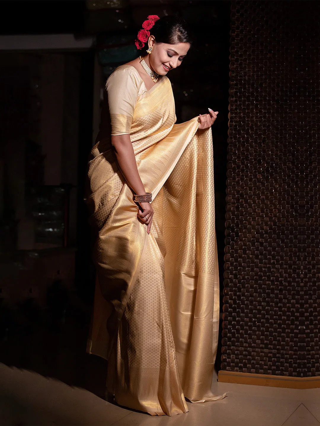 Cream Soft Silk Brocade Saree