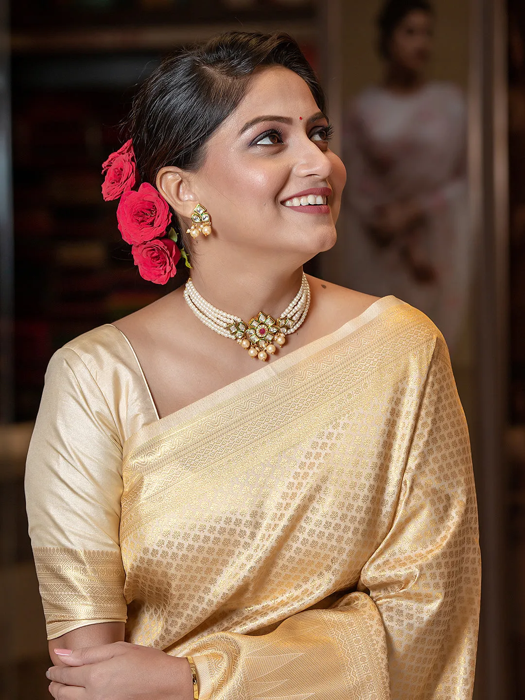 Cream Soft Silk Brocade Saree