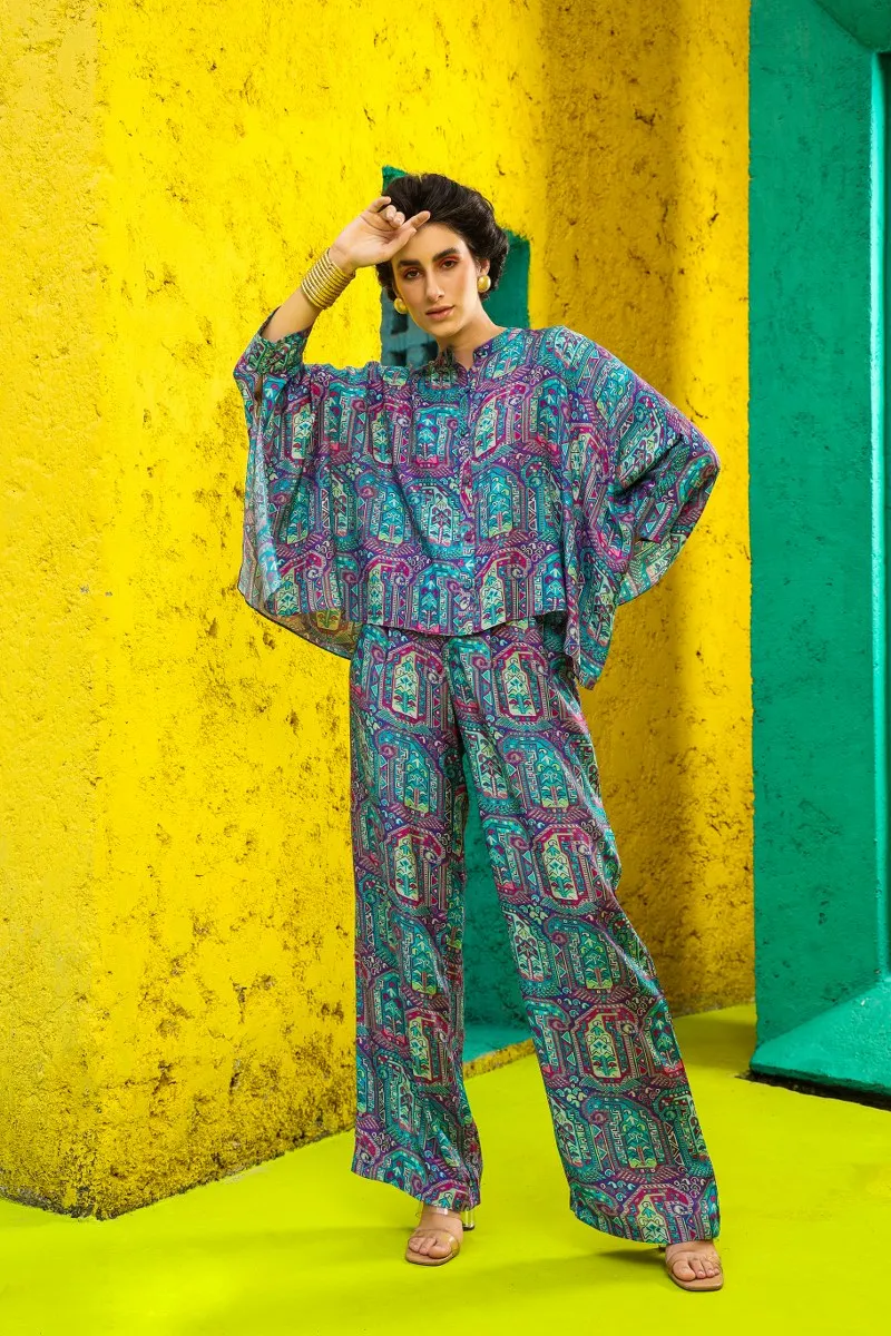 Crimson Blue Print Relaxed Pattern Co-ord Set