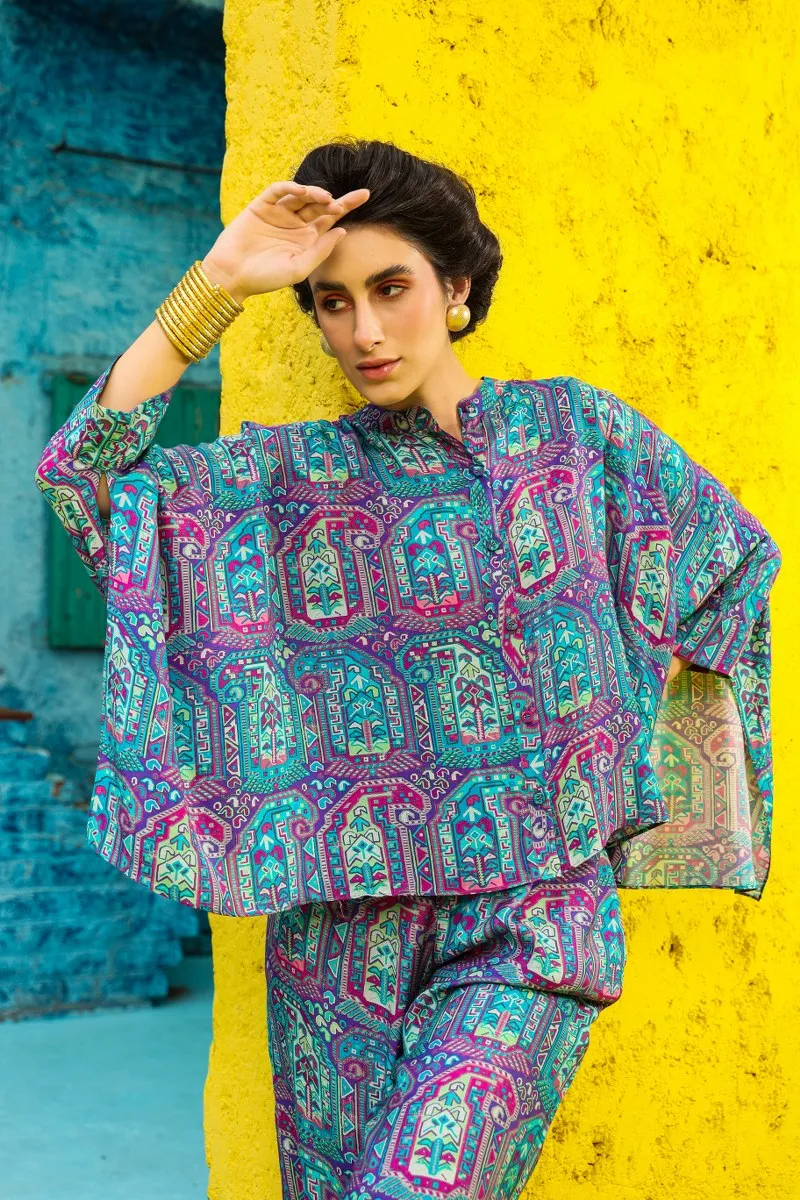 Crimson Blue Print Relaxed Pattern Co-ord Set