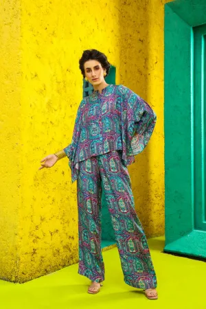 Crimson Blue Print Relaxed Pattern Co-ord Set