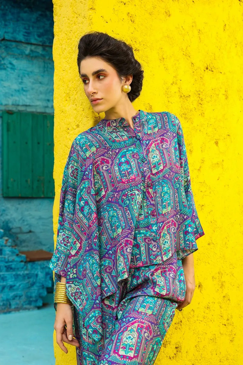 Crimson Blue Print Relaxed Pattern Co-ord Set