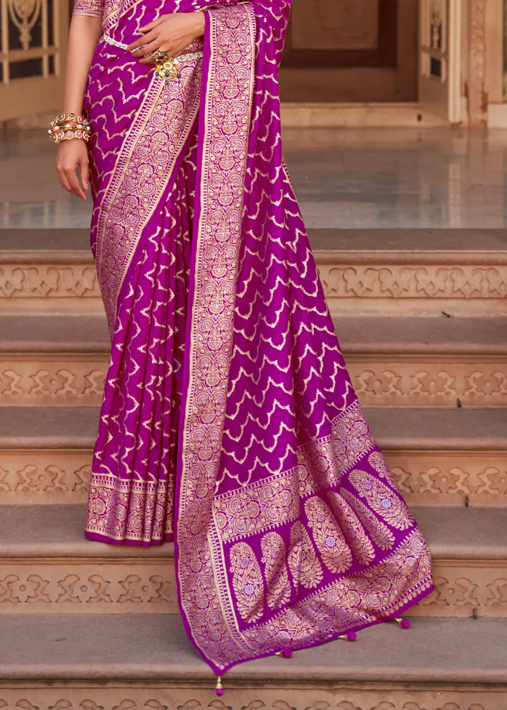 Dahlia Purple Printed Banarasi Soft Silk Saree
