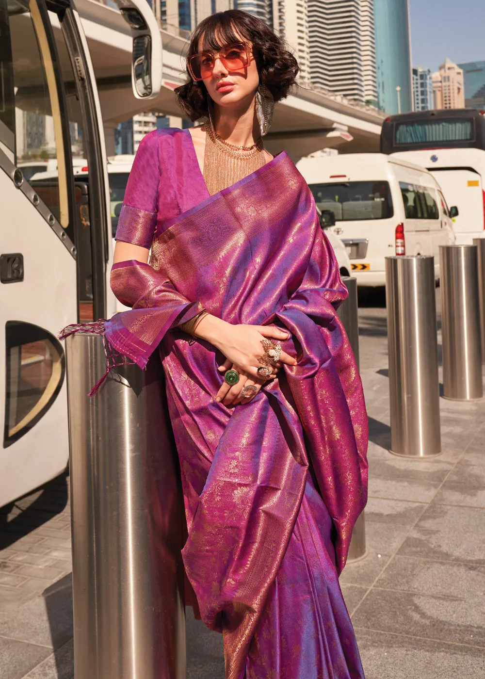 Dahlia Purple Woven Banarasi Brocade Silk Saree