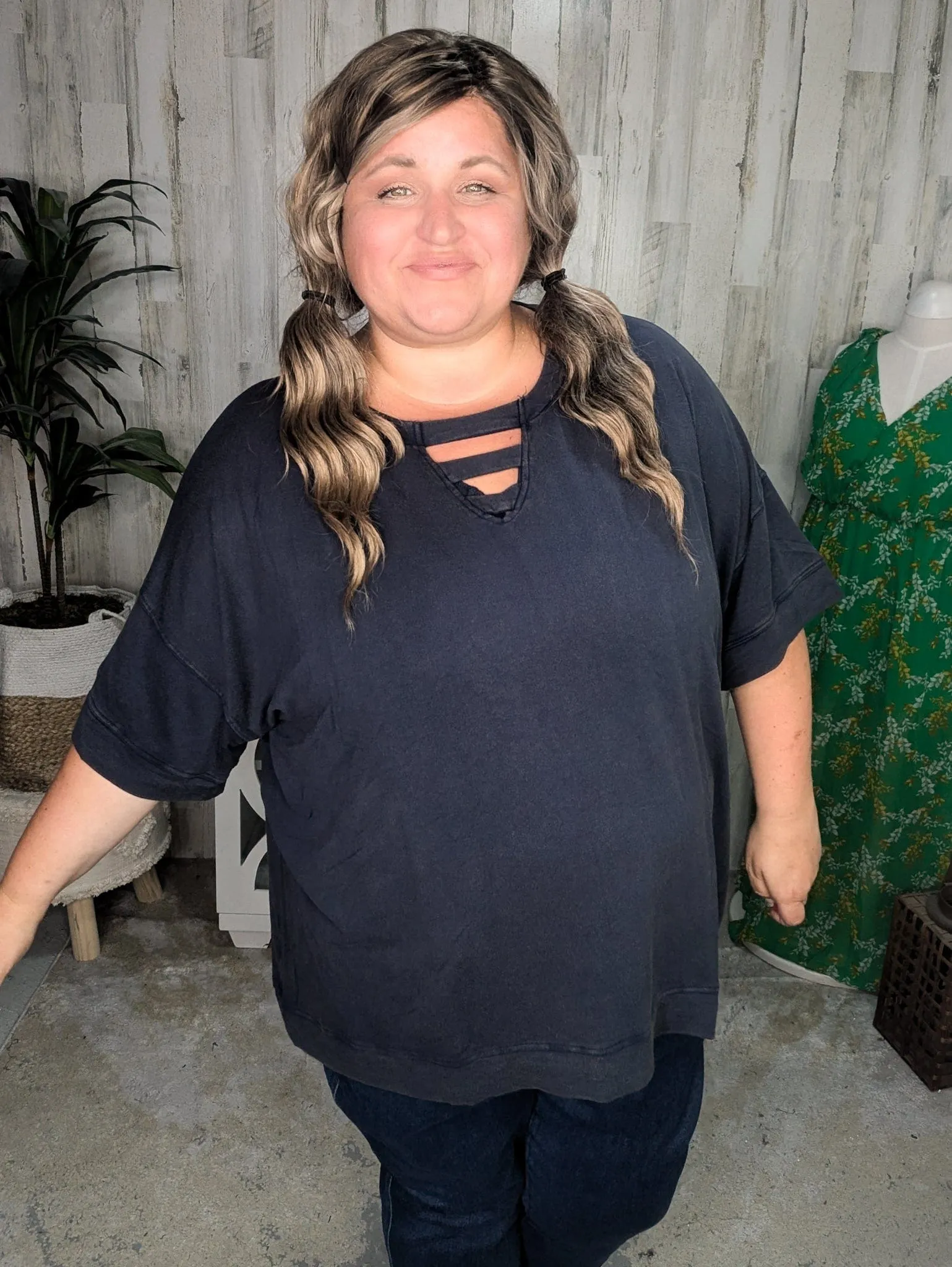 Danielle Oversized Strappy Top in Mineral Wash Navy
