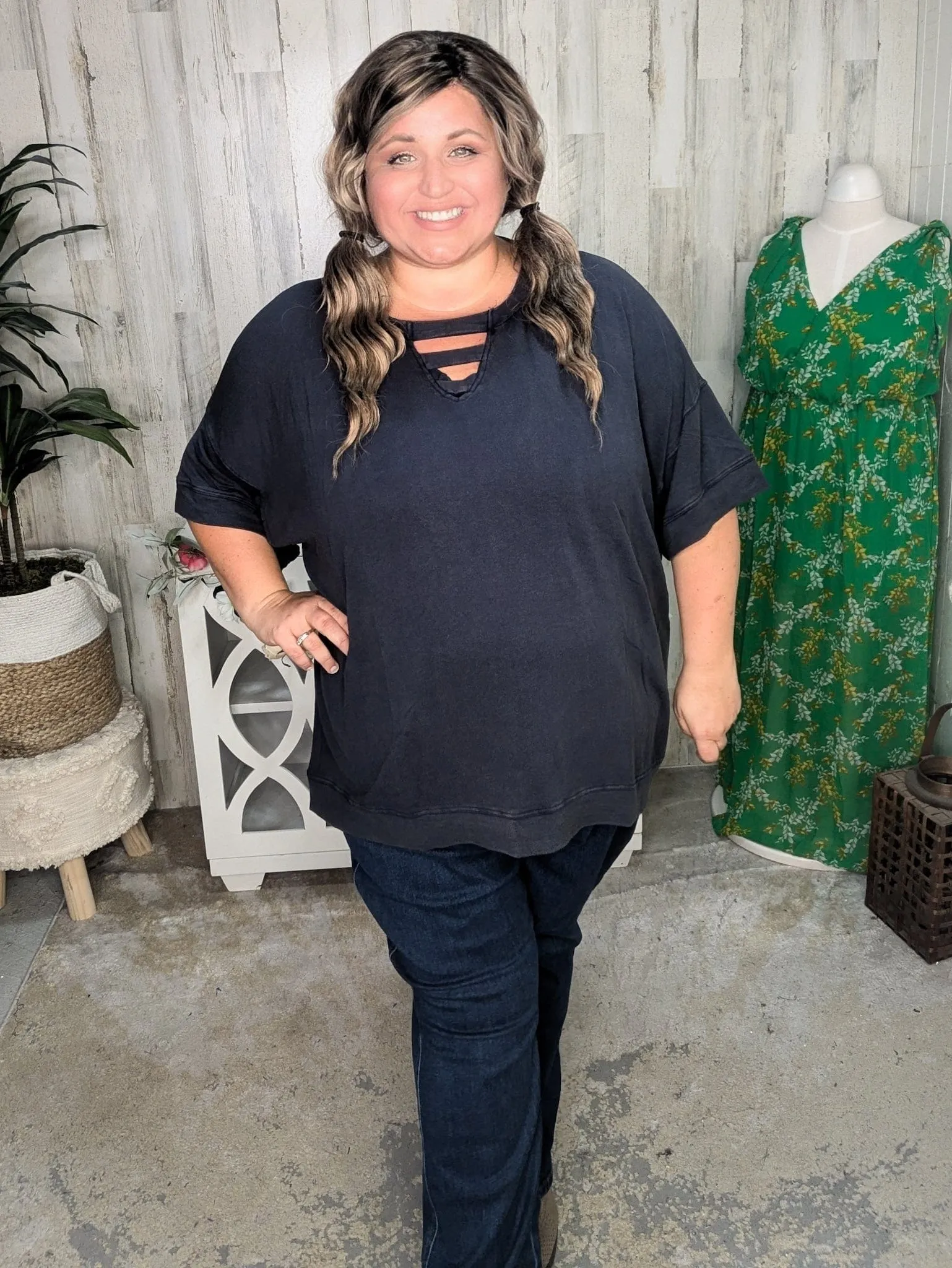 Danielle Oversized Strappy Top in Mineral Wash Navy