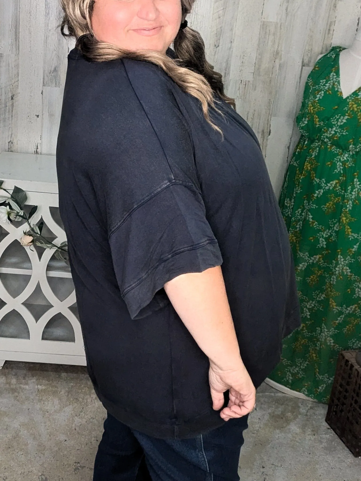 Danielle Oversized Strappy Top in Mineral Wash Navy
