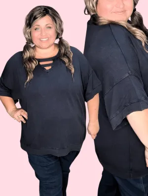 Danielle Oversized Strappy Top in Mineral Wash Navy