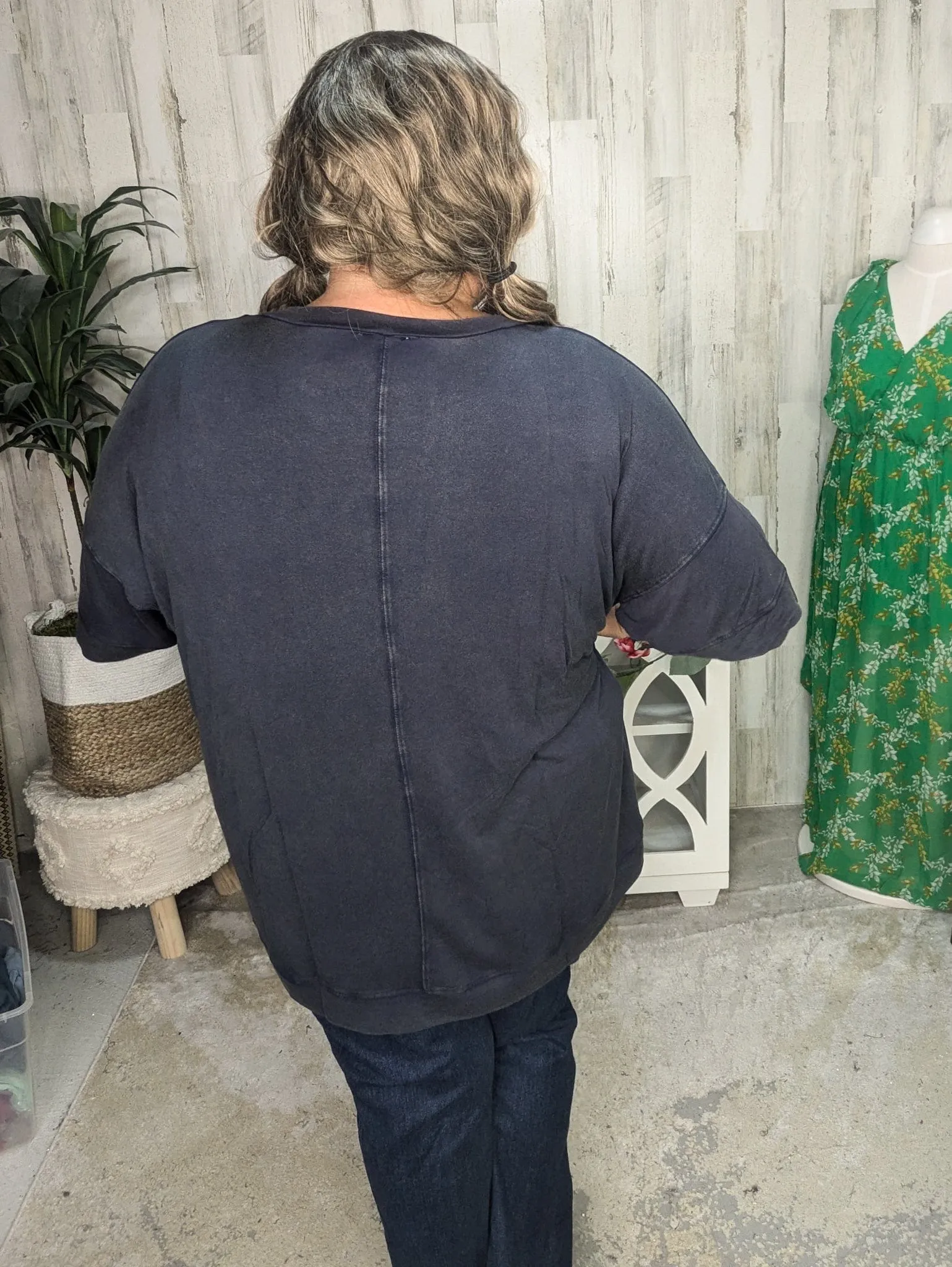 Danielle Oversized Strappy Top in Mineral Wash Navy