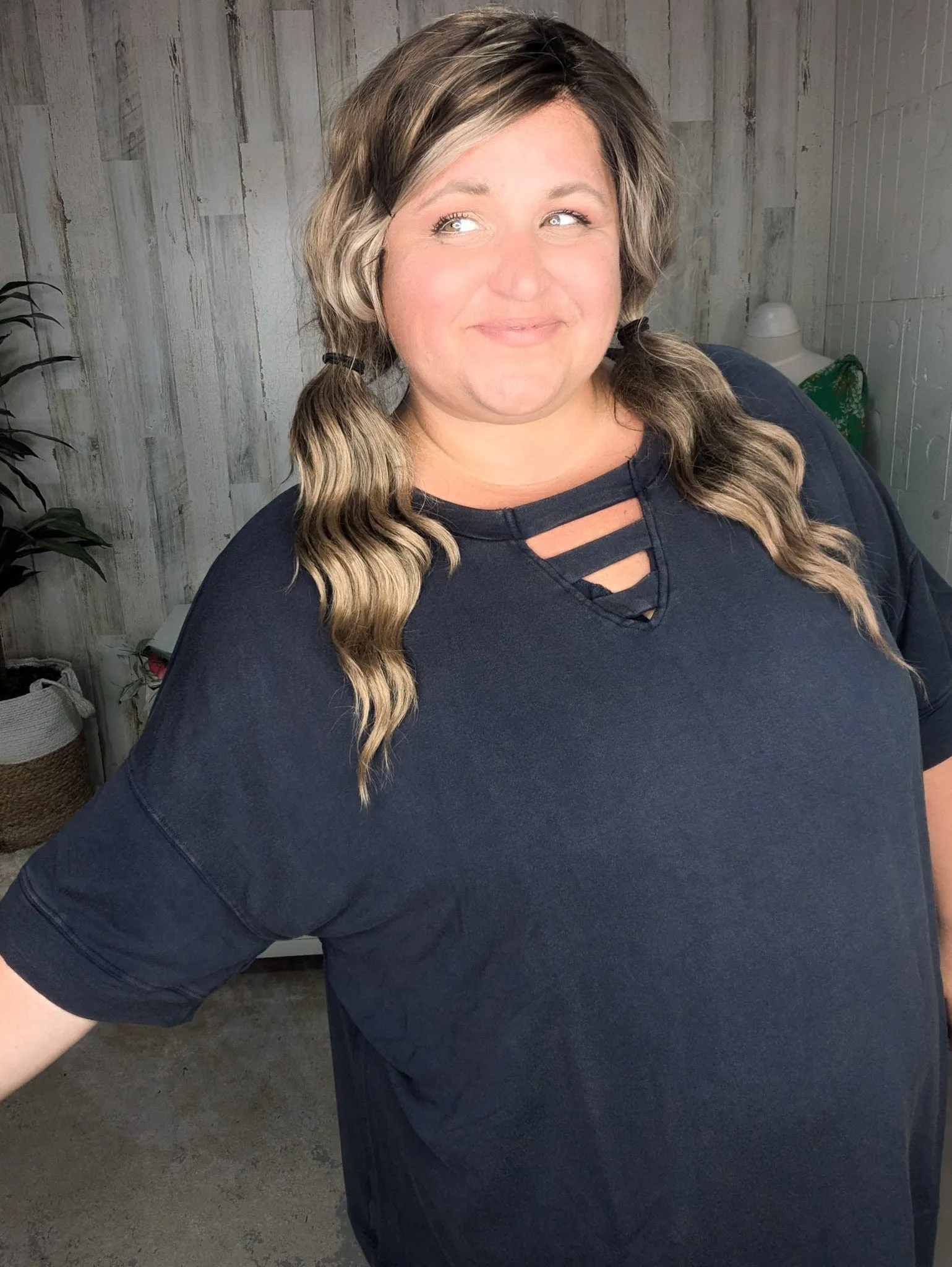 Danielle Oversized Strappy Top in Mineral Wash Navy