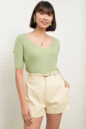 DARCY Tailored High Waist Belted Shorts (Light Khaki)