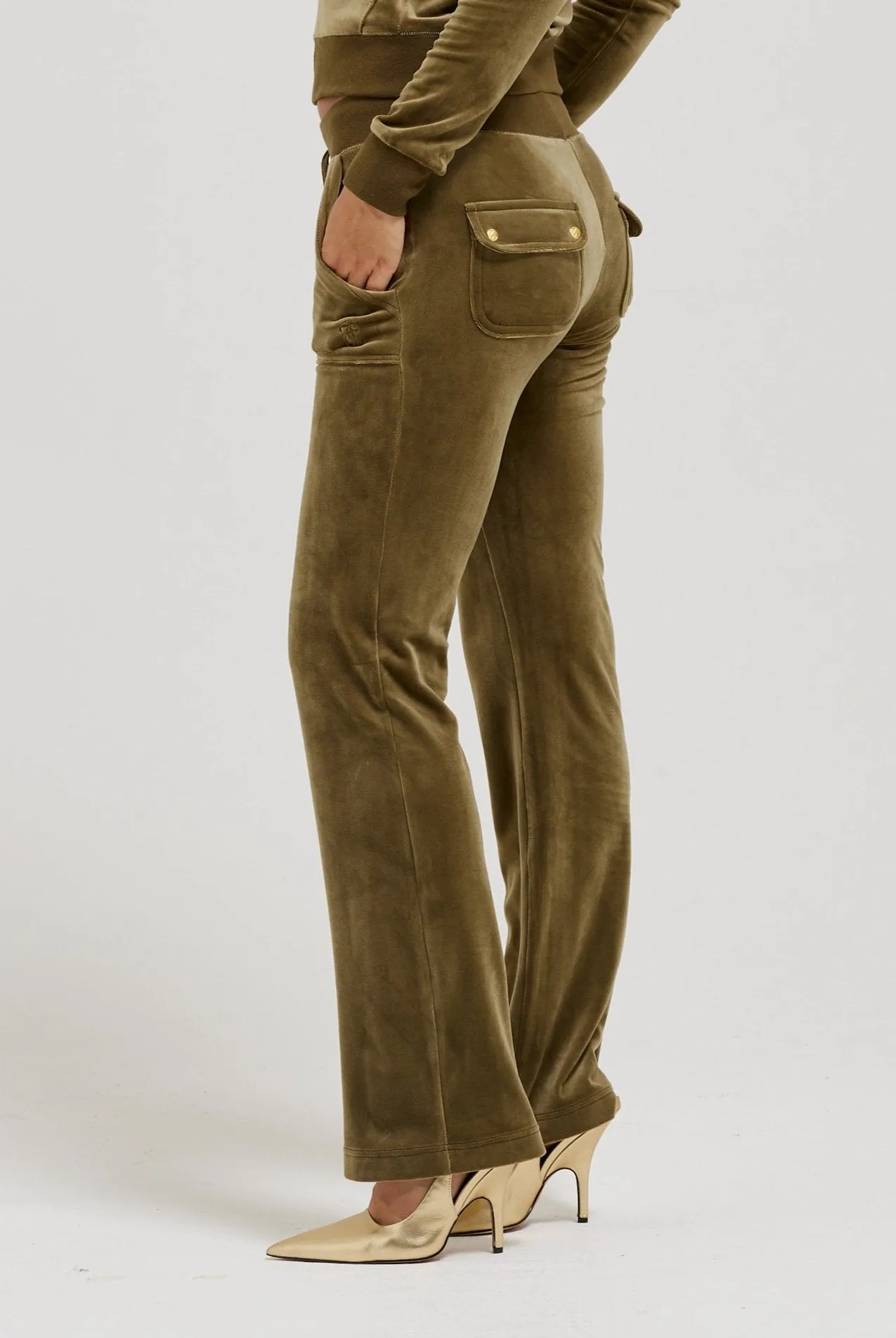 DARK OLIVE & GOLD CLASSIC VELOUR DEL RAY POCKETED BOTTOMS