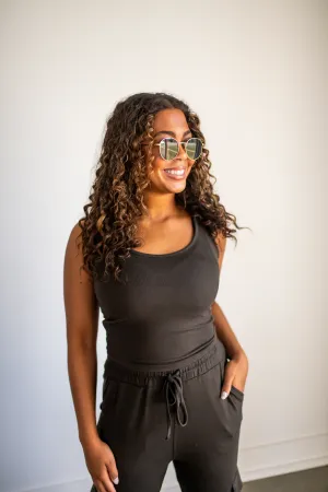 Dark Olive Brushed Hacci Lounge Tank Top