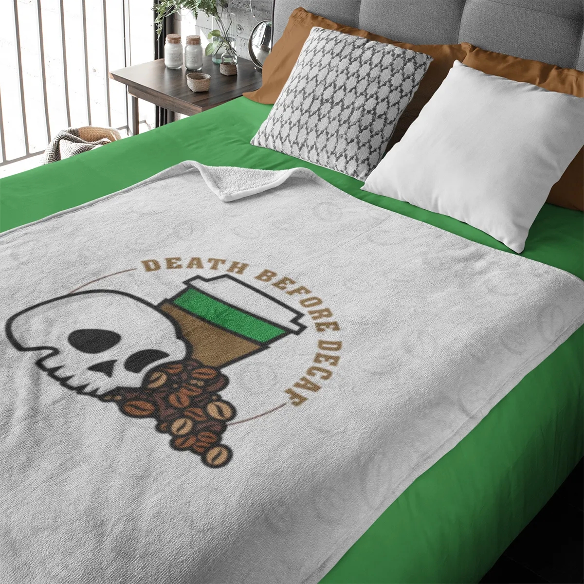 Death Before Decaf Throw Blanket