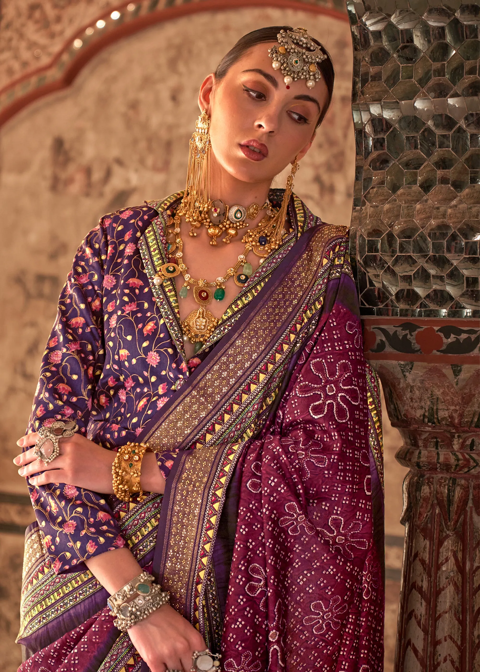 Deep Maroon Printed Soft Silk Saree