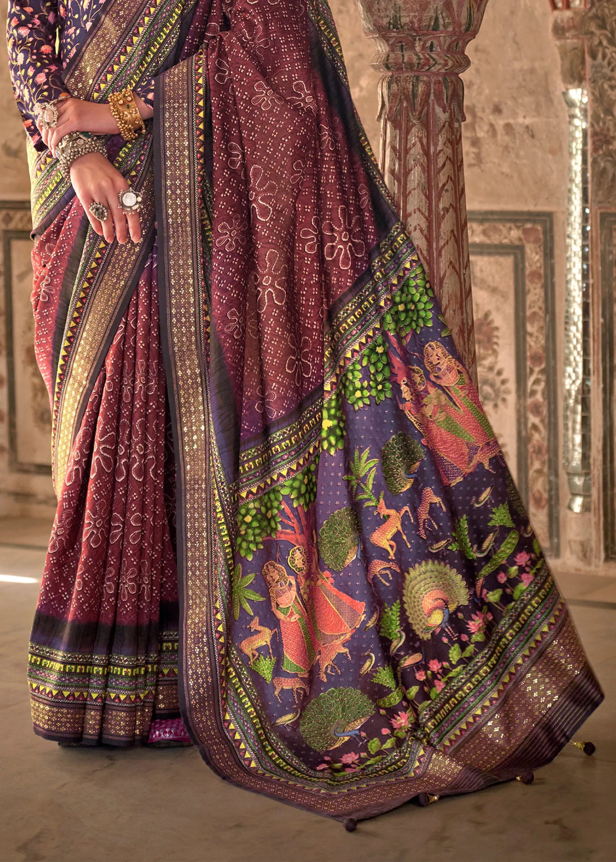 Deep Maroon Printed Soft Silk Saree