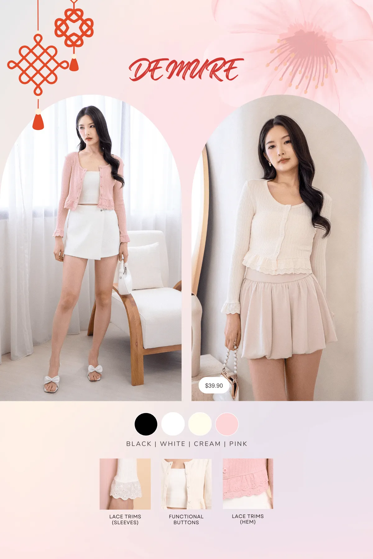 DEMURE CROPPED CARDIGAN IN WHITE
