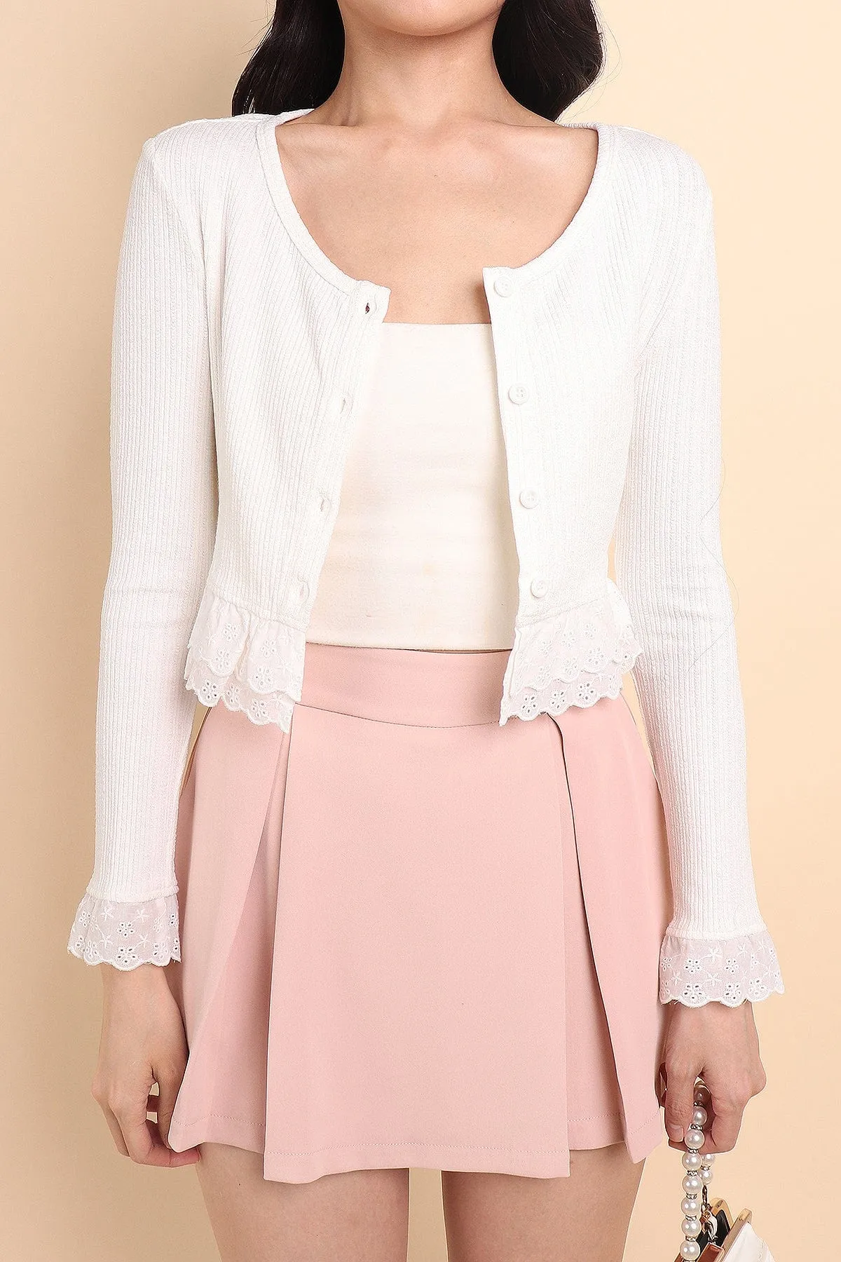 DEMURE CROPPED CARDIGAN IN WHITE