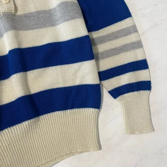 Diane Von Furstenberg Vintage Blue White Striped Wool Blend Sweater Size Small