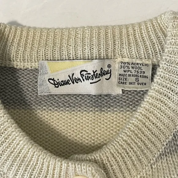 Diane Von Furstenberg Vintage Blue White Striped Wool Blend Sweater Size Small