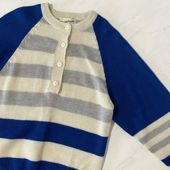 Diane Von Furstenberg Vintage Blue White Striped Wool Blend Sweater Size Small