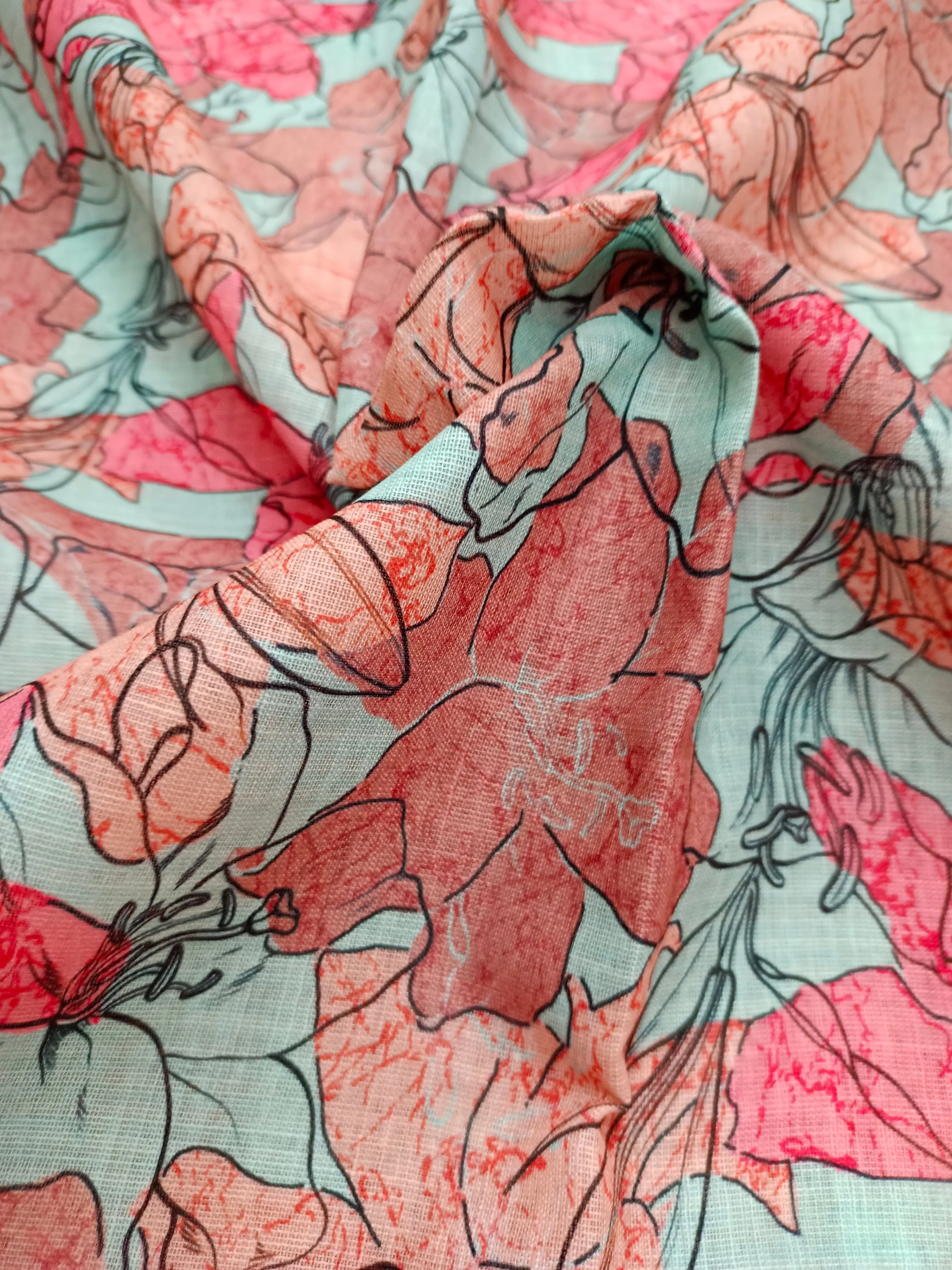 Digital Printed Linen Spun Cotton Soft Fabric