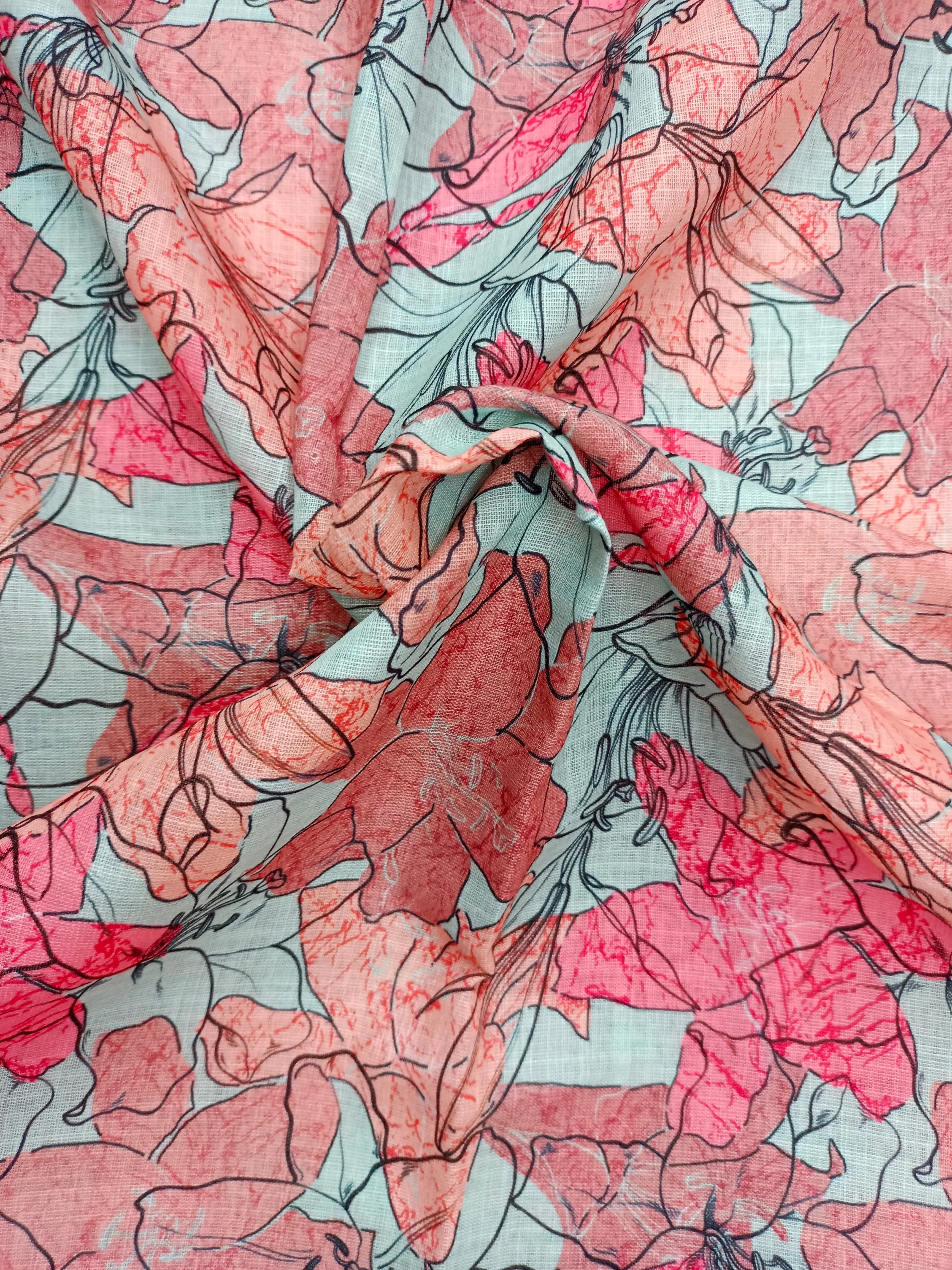 Digital Printed Linen Spun Cotton Soft Fabric