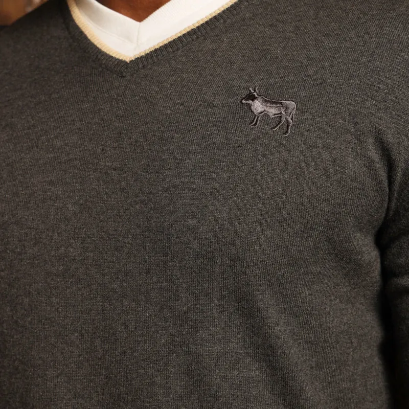 Double Tipped Cashmere Blend V-Neck Pullover - Gravel