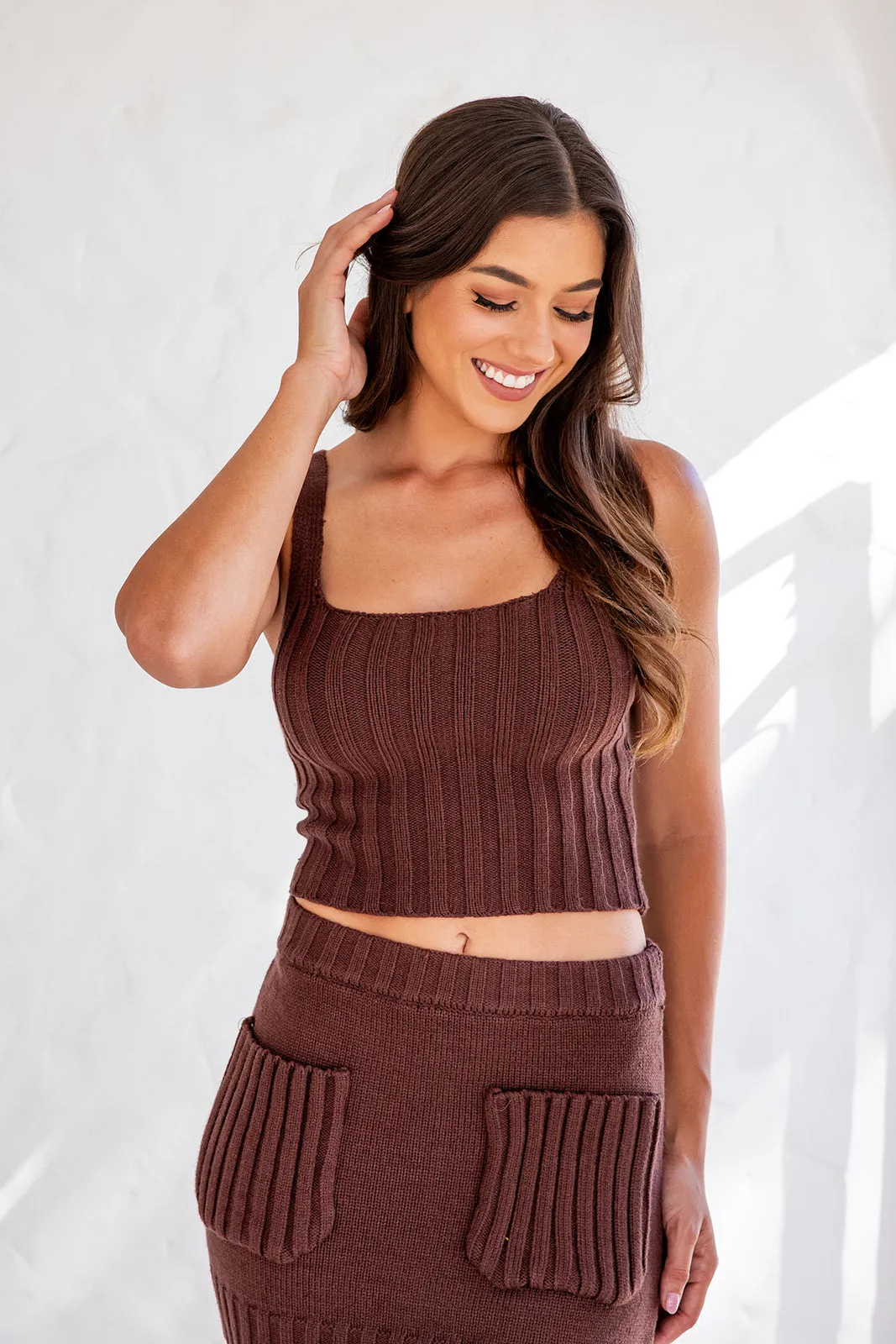 Eden Crop Singlet - Coffee