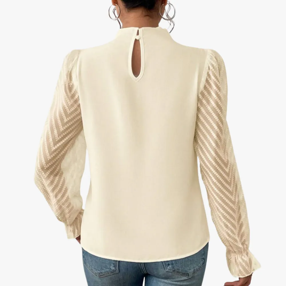 Elegant High Neck Blouse with Sheer Sleeves