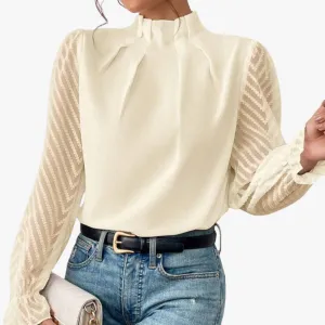 Elegant High Neck Blouse with Sheer Sleeves