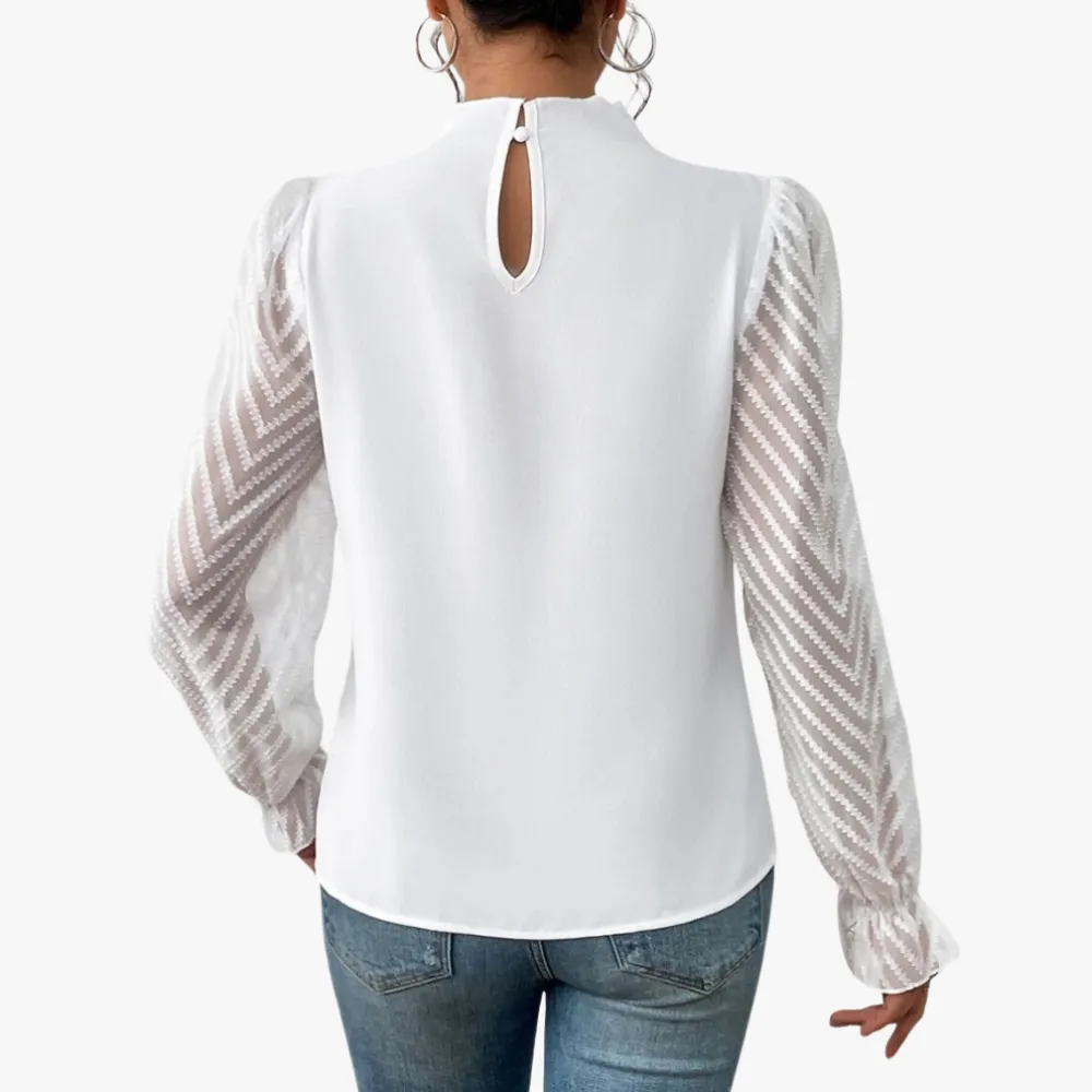 Elegant High Neck Blouse with Sheer Sleeves