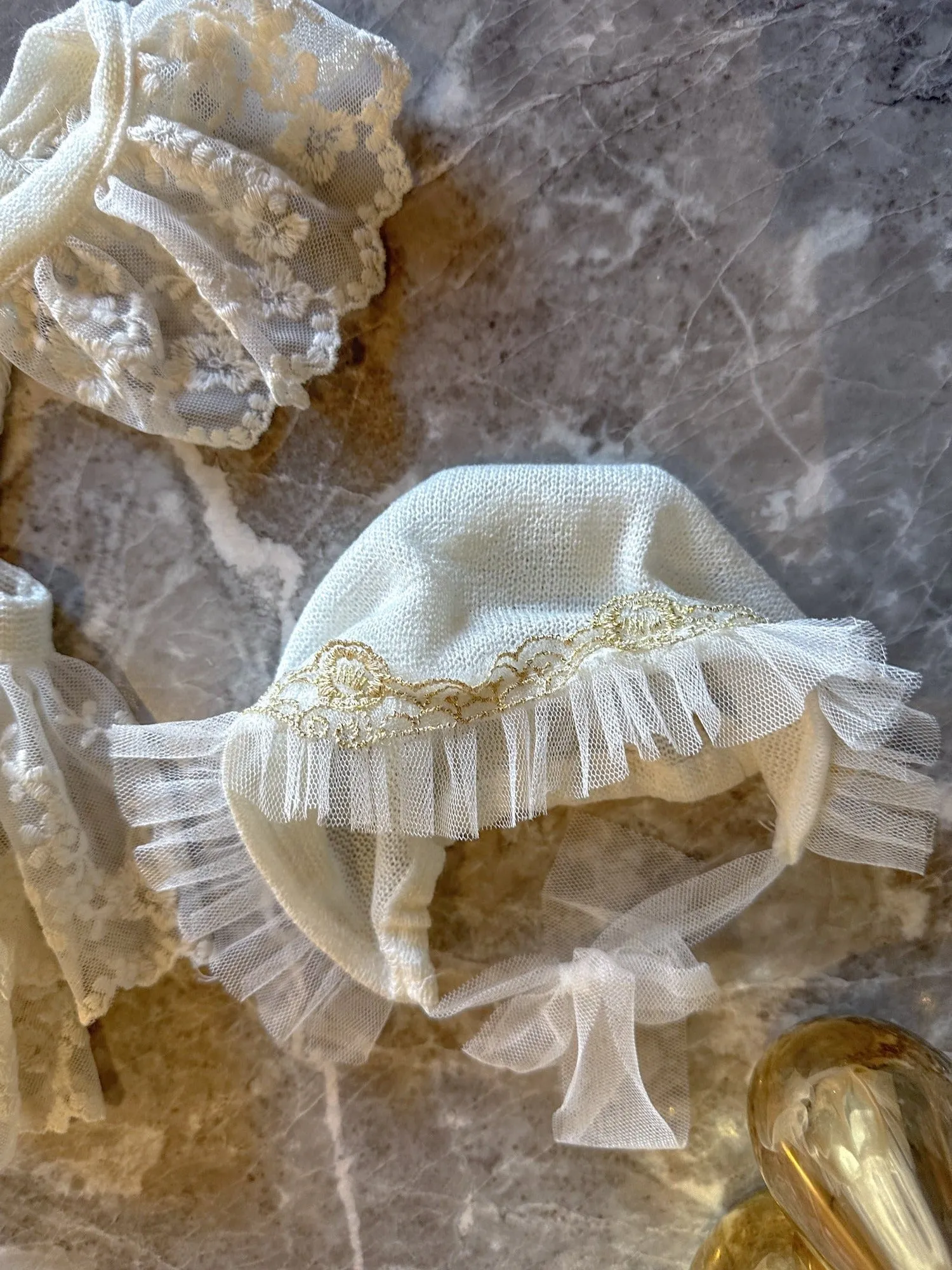 Ellie Newborn Romper & Bonnet in Vanilla